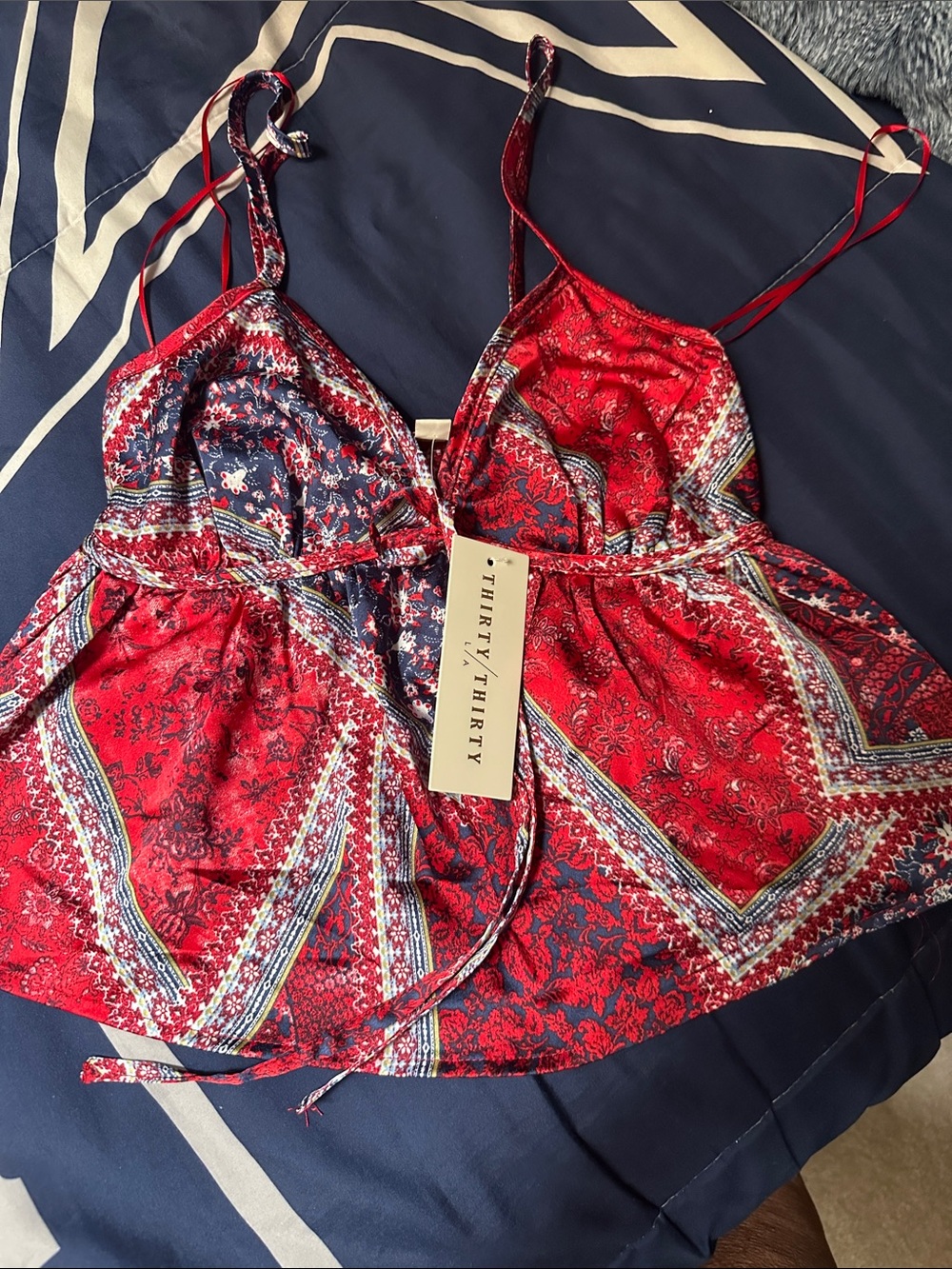Red Paisley Spaghetti-Strap Women's Top